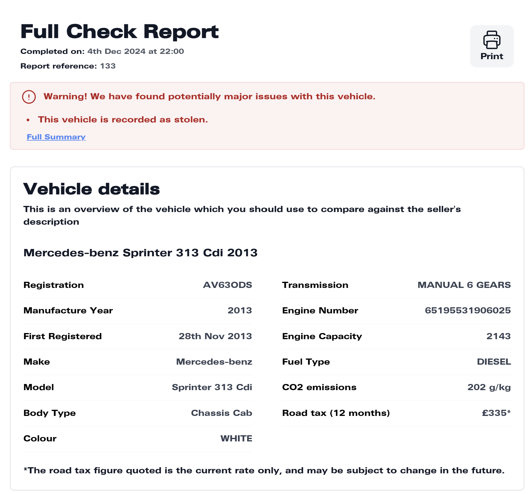 Sample full check report screenshot